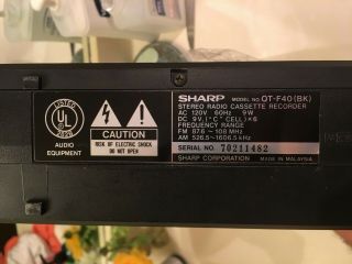 Sharp Stereo Radio Cassette Recorder Model QT - F40 - Rare Color: Black 6