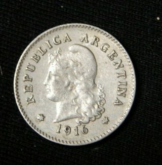 1916 Argentina 10 Centavos - Rare Scarce Date -