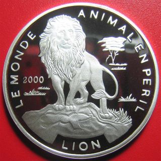 2000 Togo 1000 Francs Silver Proof Lion Wildlife Cameo Rare Mint=5,  000