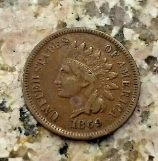 Rare 1869 Brown U.  S Indian Head Penny Clear Details