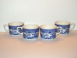 4 Royal China Blue Willow Ware Coffee Mugs/cups Rare And Hard To Find