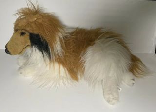 Large Rare Discontinued Fao Schwarz 24” Plush Brown & White Collie Stuffed Dog