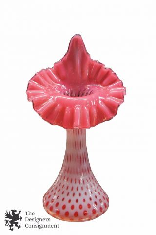 Rare 11 " Fenton Jack In The Pulpit Cranberry Opalescent Glass Vase Honeycomb