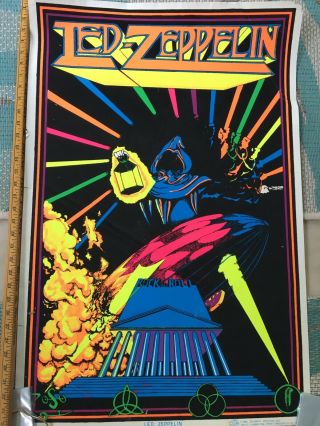 Vintage 1980 Led Zeppelin Black Light Poster Classic Rock Band Rare