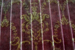Rare Early Antique French Print Velvet Burgandy Gold Low Pile Cotton Back Silk