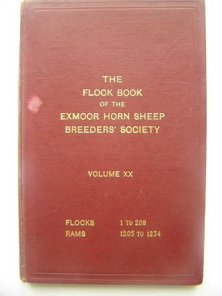 Rare The Flock Book Of Exmoor Horn Sheep Breeders Society 1926 Hb Book Hmso