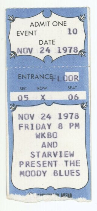 Rare The Moody Blues 11/14/78 Hershey Pa Concert Ticket Stub