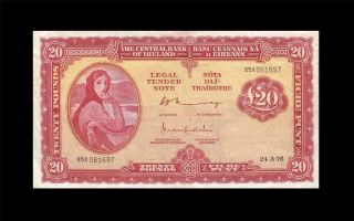 24.  3.  1976 Central Bank Of Ireland 20 Pounds Rare ( (vf, ))