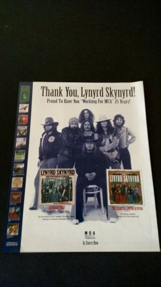 Lynyrd Skynyrd " For Mca " 25 Yrs Rare Print Promo Poster Ad