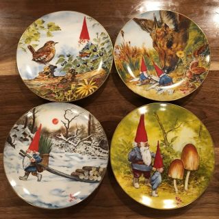 Decorative Plates Gnomes Four Seasons - Rien Poortvliet 1982 Set Of 4 Rare