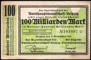 Leipzig 1923 " Bezirksverband " Rare 100 Billion Mark Inflation Notgeld Germany
