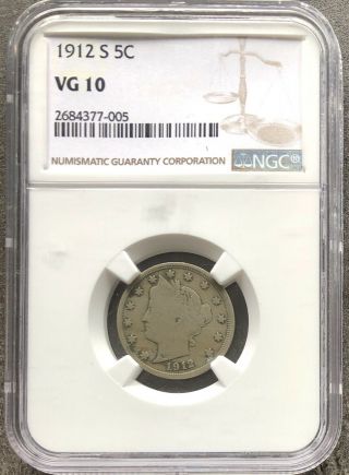 1912 S Liberty Head V Nickel Ngc Vg10 San Francisco 5c Rare Key Date 19134