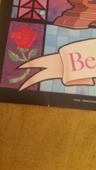 Disney ' s BEAUTY and the BEAST poster Rare Stained Glass background 21 1/2 