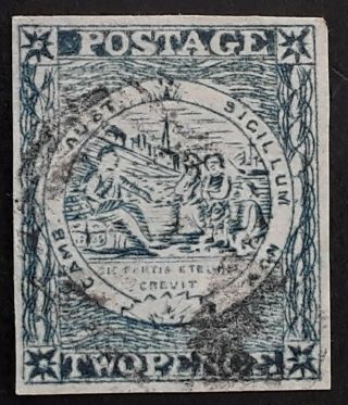 Rare 1850 - Nsw Australia 2d Prussian Blue Sydney Views Stamp Plate 2