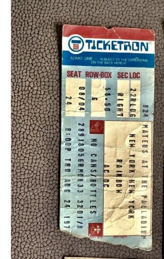 Vintage Concert Ticket Stub Richie Blackmore’s Rainbow Rare 1978 Nyc