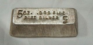 5 Oz.  999 Pure Silver Bar Rare Loaf Type Pyramid Poured Cs Cj (?) Maker Nr