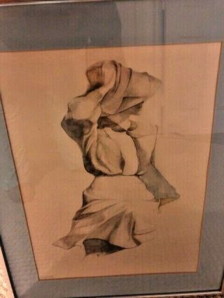 Vintage Christine Rosamond lithograph framed matted Blue Lady in the Wind RARE 2