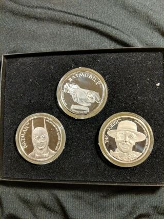Batman 50th Anniversary 1989 Dc Rare.  999 Silver Coin,  Dc Comics 3 Pc.