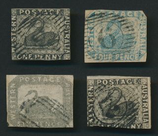 Western Australia Stamps 1854 - 1860 Imperf Swans Inc Sg 23 6d & Sg 26 Rare