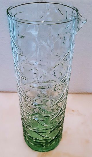 Vintage Martini Pitcher Tall Glass Green To Clear Rare Rattan Design