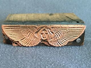 Antique Vintage Printing Block Copper Wings With Face Unusual Symbol Logo Rare