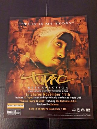 Tu Pac - Resurrection Album Rare 2003 Window Cling Display Sticker Eminem Dre