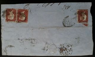 Very Rare 1855 Great Britain Partial Cover Ties 3 X 1d Qv Stamps " 46 " London Cds