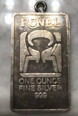1 Oz.  Silver Bar, .  999 Fine Silver,  One Troy Ounce,  Ronel Rare Hard To Find Art