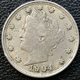 1904 Liberty Head Nickel 5c Better Grade Rare 13061