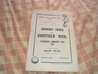 Grimsby V Sheffield Wednesday 26/1/63 Rare Friendly