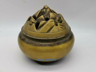 Rare Old Chinese Brass Hand - Carved Mountain Shape Incense Burner