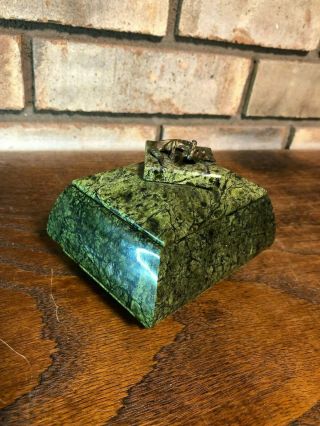 Old Rare Russian Bronze Crowned Lizard Serpentine Marble Malachite Trinket Box