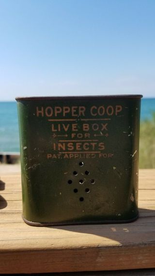Hopper Coop Live Box For Insects Antique Tin Cricket Box Rare 1920 