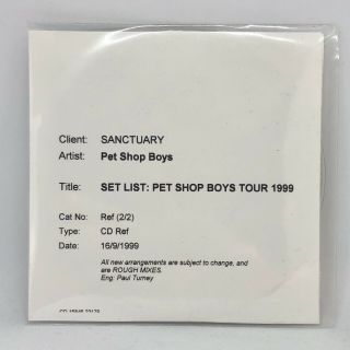 Pet Shop Boys Nightlife Tour Setlist 1999 Crew Cd - Very Rare • Unreleased Mixes