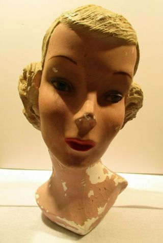 Rare French Art Nouveau Style Woman Elegant Statue Plaster Head Bust Sculpture