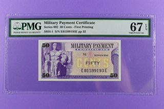 Military Payment Certificate Series 692 50c Pmg 67 Epq Gem Unc Note Rare
