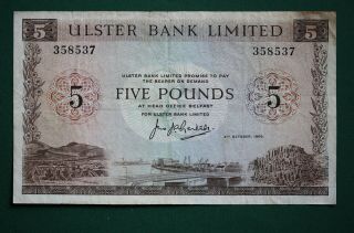 1966 Ulster Bank,  Five Pound,  £5 Banknote,  No Prefix Rare [11168]