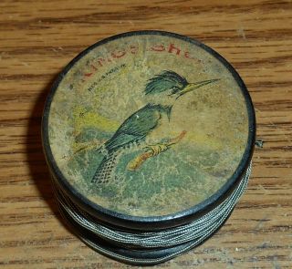 Early Kingfisher Brand Silver Sheen Wood Line Spool/rare