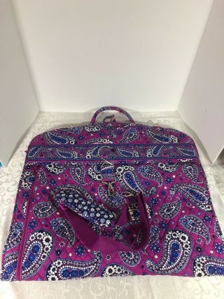 Vera Bradley Boysenberry Quilted Garment Bag Outside Pocket Strap & Hook Rare