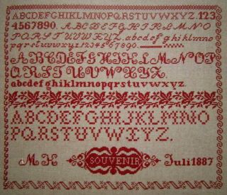 Rare Cross Stitch Chart Pattern French Red Alphabet Sampler Kunst & Vliegwerk