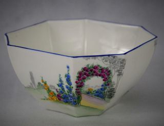 Shelley Archway Of Roses Sugar Bowl Blue Rim Rare English C1925 11606 Art Deco