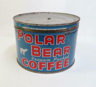 Rare 1940s - 50s Polar Bear 1lb Coffee Tin Can - Griffin Coffee Co Muskogee Ok