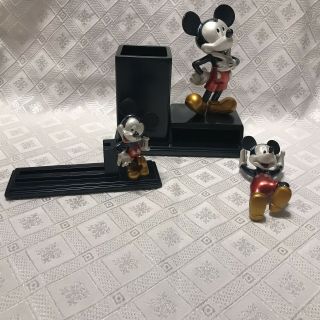 Disney Classic Mickey Mouse Pencil & Business Card Holder & Stapler Figure - Rare