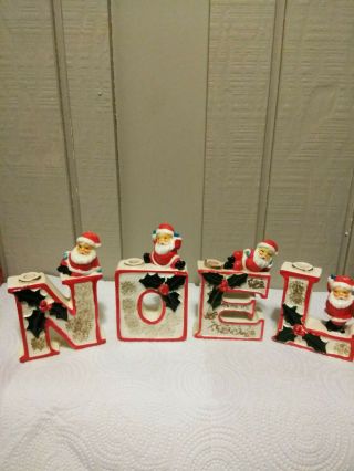 Rare Vintage Christmas Noel Santa Clause Candle Holders Japan
