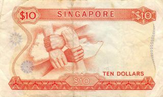 Singapore $10 Nd.  1973 P 3d Series B/79 Rare Circulated Banknote Sf18
