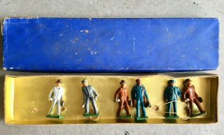 Rare 1930s Grey Iron Railroad Toy Train O Gauge With Box Figures Set 1