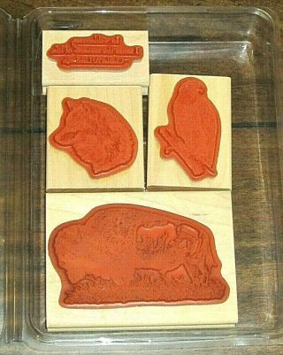 Stampin Up IN WILDERNESS Buffalo Eagle Wolf Animals Masculine RARE RETIRED WOOD 2