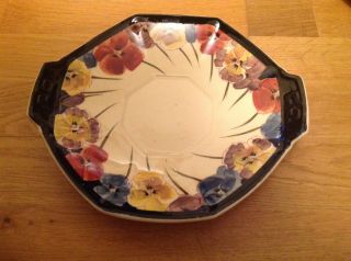 Rare Royal Doulton Art Deco Pansy Pattern D4049 (1 Eared Cake Plate Handpainted