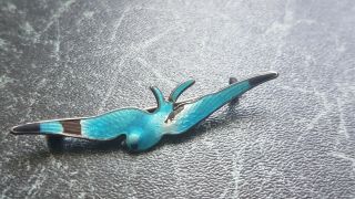 Rare Vintage Charles Horner Blue Enamel Sterling Silver Swallow Bird Brooch