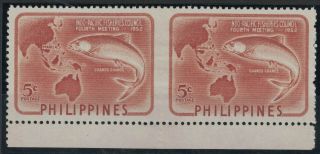 Rare 1957 Fisheries 5c Pair,  Imperf Between: Scott 578v/sg 744a